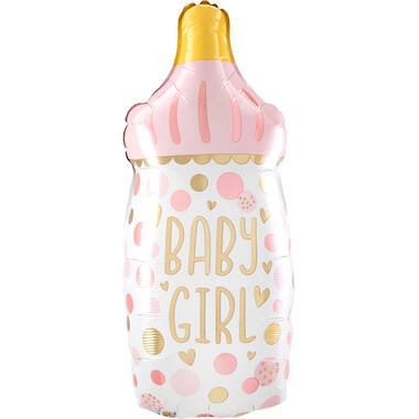 Foil Balloon - XL Shape - Baby Bottle "BABY GIRL" - Pink